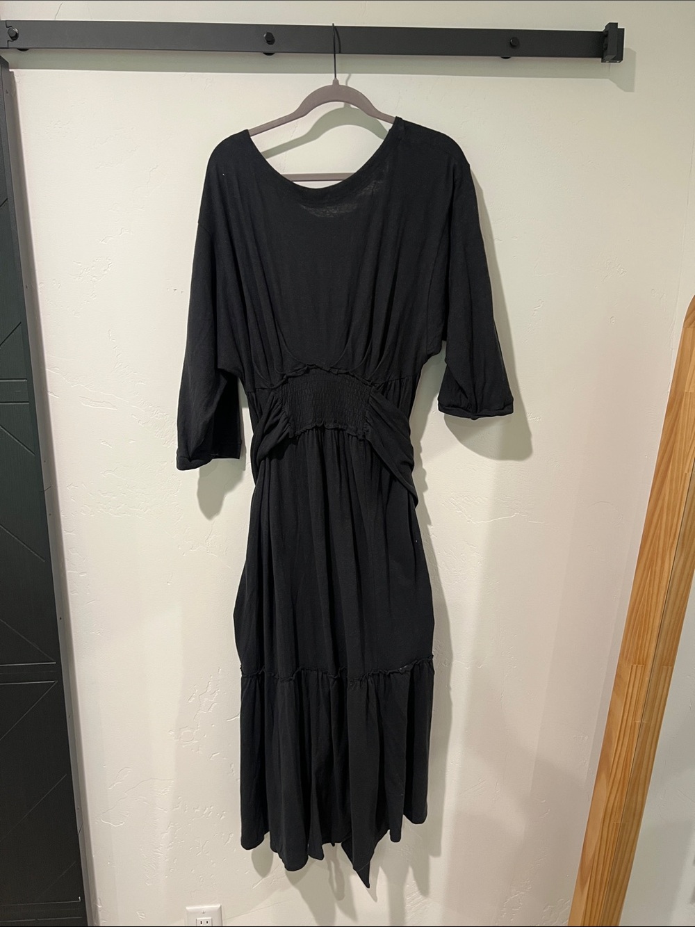Free People Beach Black Maxi Dress with Gathered Waist